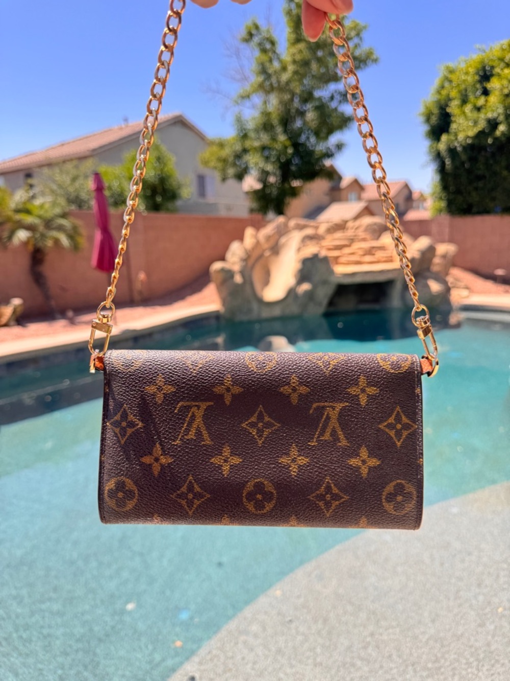 Louis Vuitton Brown Monogram Crossbody Wallet with Gold Chain - Picture 3 of 12